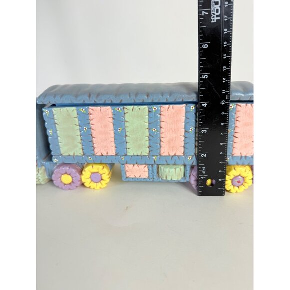 Patchwork Semi Truck Trinket Box Ceramic VTG 70s Kitschy Decor Rare OOAK Driver - Picture 10 of 16
